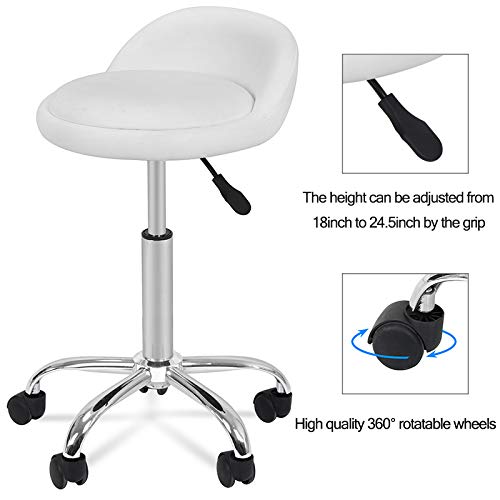 Homgarden Adjustable Hydraulic Rolling Swivel Stool For Massage Salon Office Facial Spa Medical Tattoo Chair Stool W/Backrest Cushion & Wheels (White 1Pcs) #TOP4