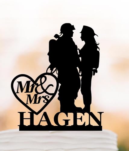 Amalifcor Personalized Firefighter Wedding Cake Topper