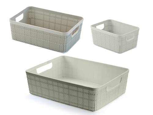 Kit 3 Cestos Organizadores Multiuso Rattan Home Organizer P-M-G Cor: Areia