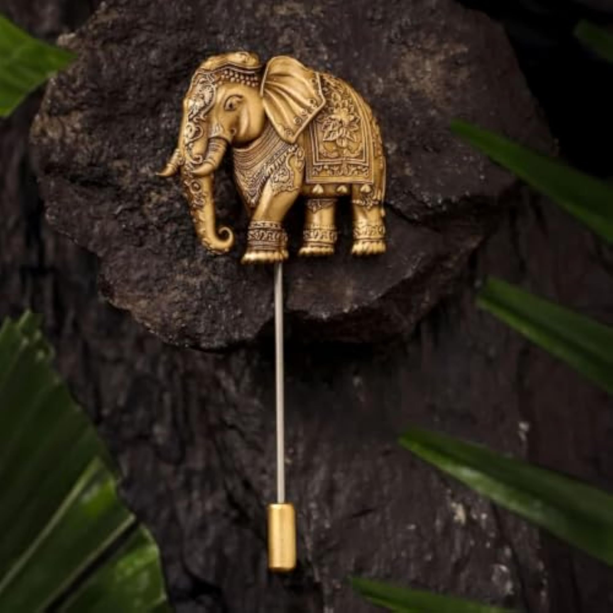 Antique Gold Brass Royal Elephant Heritage Lapel Pin