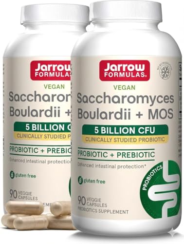 Image of Jarrow Formulas Saccharomyces Boulardii + MOS - 5 Billion Viable Organisms Per Serving - 90 Delayed Release Veggie Caps, 2 Pack - Probiotic + Prebiotic - Intestinal Tract Support - Up to 180 Servings