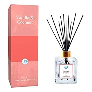 Tara Vanilla Coconut Essential Oil Reed Diffuser 120ml, 10 Fibre Reeds, Home Fragrance, Gift Idea