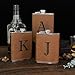 CARAKNOTS Hip Flasks for Liquor for Men Leather Drinking Whiskey Flask with Initials Engraved Stainless Steel with Funnel 8 OZ Groomsmen Gifts Personalized Christmas Birthday Gifts for Dad Letter J