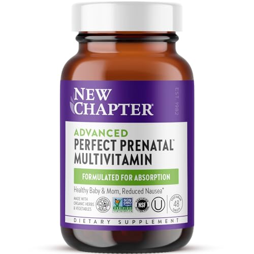 Image of New Chapter Advanced Perfect Prenatal Vitamins, 48ct, Made with Organic, Non-GMO Ingredients for Healthy Baby & Mom - Folate (Methylfolate), Whole-Food Fermented Iron, Vitamin D3 + Ginger