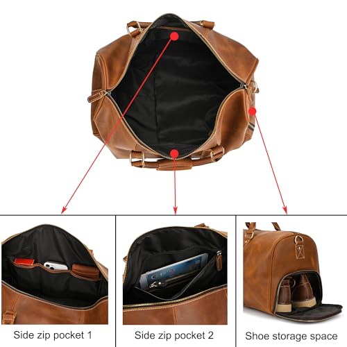 Full Grain Leather Travel Duffle Bag, laptop bag, camera bag, Overnight Weekend Leather Bags Sports Gym Duffle (Brown)4