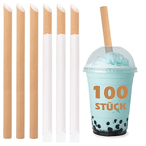 WHATON 100 Pajitas De Té De Burbujas De Papel, Pajitas De Papel Boba, Pajitas De Papel Kraft Puntiagudas, Pajitas For Beber Envueltas, Pajitas Desechables Accesorios