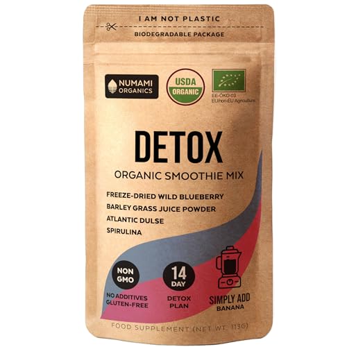 Numami Organic Detox Blueberry Smoothie Mix with Healthy Spirulina, Atlantic Dulse and Barley Grass Juice Powder, Premium Quality Superfood