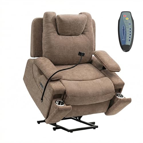 Oversized Recliner Power Lift Chair for Elderly Big Tall, Zero-Gravity Dual Motor Power Recliner Sofa, 350lbs Heavy Duty Seat with 4D Armrests, Full Lay-Flat Positioning, Phone Slot, Brown