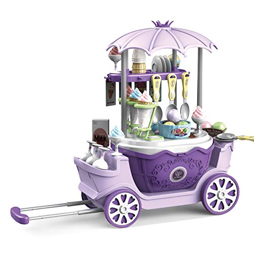 2CFUN Ice Cream Shop Toys for Kid - Toddler Ice Cream Maker and Store Cart Pretend Playset Scoop and Learn Edutational Toy Gift