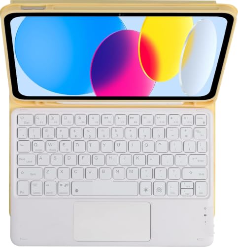 Image of RTSY Keyboard case for Pad A16 (11th) & 10th Gen with Multi Gesture Touchpad & 7-Color Backlit,Multi Viewing Angle,Pencil Slot,Magnetically Detachable Bluetooth Keyboard-Yellow /White