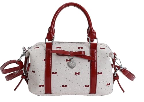 Niction Polka Dot Handbags For Women Y2K Bow Shoulder Bag Zipper Double Handle Underarm Bags Small Shoulder Bag Bow