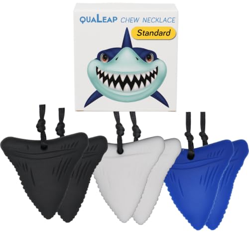 Image of Shark Tooth Sensory Chew Necklace (6 Pack) - Chewing Necklace Teether Necklace Chew Toys for Kids, Boys or Girls - Designed for Autism Aggressive Chewers (Standard - Moderate Chewers)