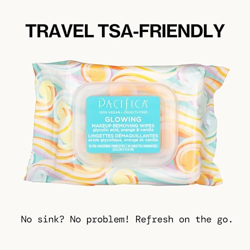 Image of Pacifica Makeup Remover Face Wipes - 8-Pack Daily Facial Cleansing Exfoliating Towelettes - Biodegradable - Organic - w /Gycolic Acid - Clean Beauty Vegan & Cruelty-Free Dermatologist Tested 240 Count