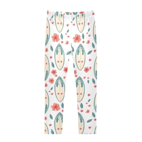 ALAZA Girls' Leggings Children's Yoga Pants Skinny Printed Dance Surfboard Hibiscus Comfortable 4T