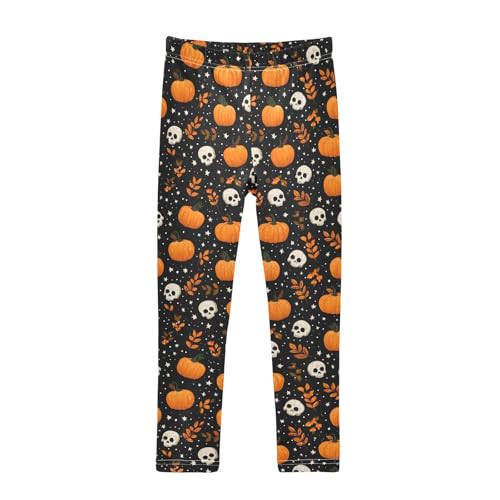 Girls' Athletic Leggings Ankle Length Yoga Dance Pants Kids Teen 4T Pumpkin Skull