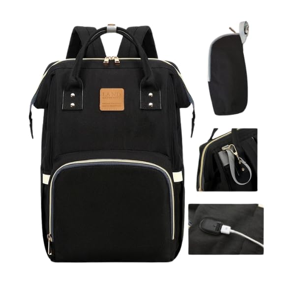 Bolsa Mochila Maternity Land Original Tradicional Com Usb+Bolsinha Porta Mamadeiras+Par de Ganchos (Preta)