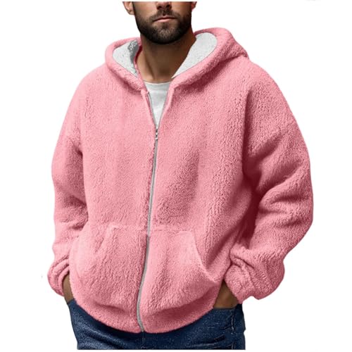 Genérico Parka Hombre Invierno Forro Polar Elegante Chaqueta Borreguito Termico Cazadora Con Capucha Y Cremallera Ligera Abrigo Softshell Running Esqui Chamarras Rosa XXL