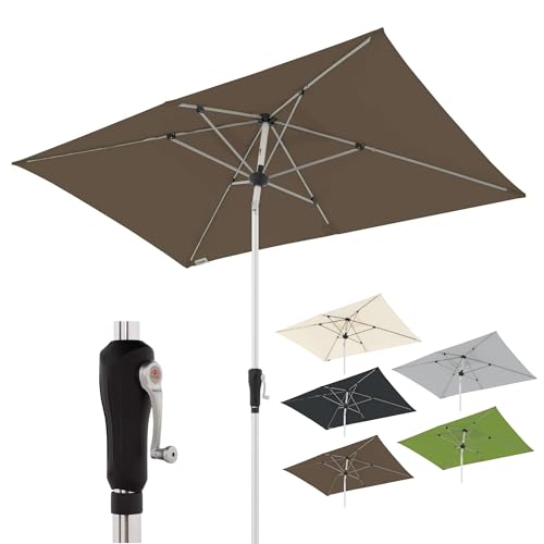 Doppler Aluminum Parasol SL-AZ 220x140- Rectangular Crank Umbrella- Modern Design- Strong UV Protection- 220x140cm- Greige Taupe