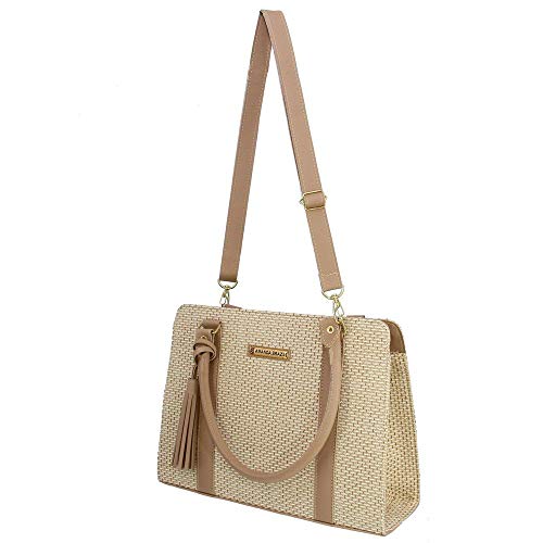 Kit Bolsa Baú Palha com Bolsa Carteira Alça Corrente Casual e Carteira Amanda Brazil