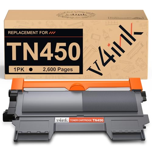 v4ink Compatible TN450 Toner Cartridge Replacement for Brother TN450 TN-450 TN420 Toner Cartridge High Yield Black for HL-2240d HL-2270dw HL-2280dw MFC-7360n MFC-7860dw IntelliFax 2840 2940 Printer