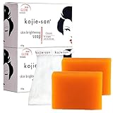 Kojie San Skin Brightening Soap - Original Kojic Acid Soap that Reduces Dark Spots, Hyperpigmentation, & Scars with Exfoliating Soap Net Included - 65g x 2 Bars