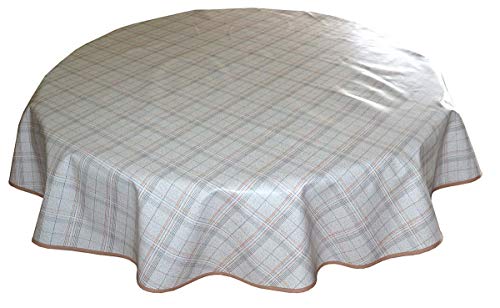 Preisvergleich Produktbild Schöne beige, runde Wachstuchtischdecke, wasserdicht mit stabilem Geweberücken eingefasst mit hellbraunem Schrägband, 160cm Durchmesser, Karo
