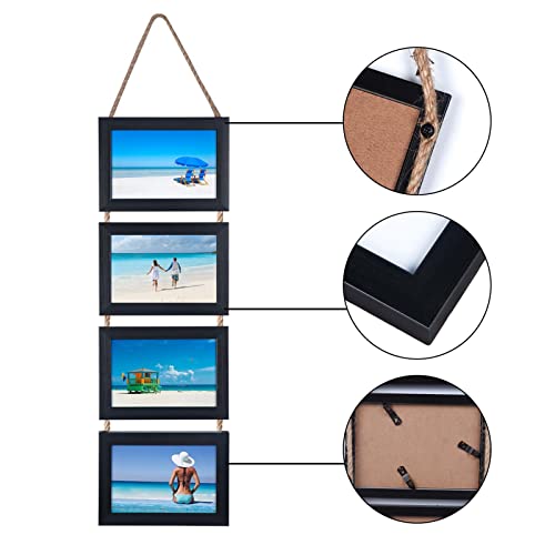 EYMPEU Black 6x4 Photo Frame with Twine, Four Horizontal 6x4 Picture Frame for Hanging in Living Room Bedroom, Office, Set of 2 - Image 2