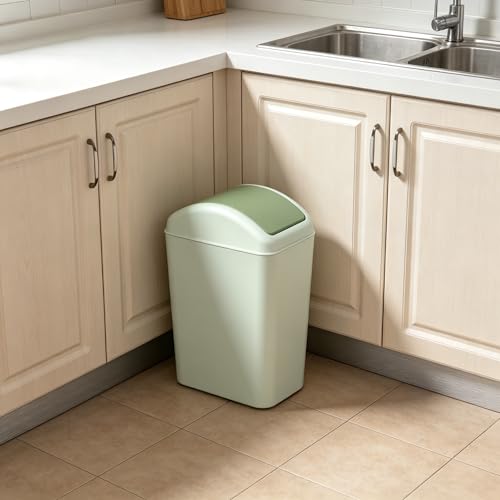 Image of 4.5 Gallon Plastic Swing Lid Trash Can, Slim Garbage Bin, Green | Trash Bin with Lid, Waste Basket Swing Top