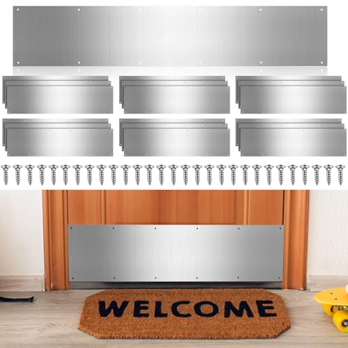 Therwen 5 Sets 8 x 36 Inches Silver Door Kick Plate for Exterior Doors, Satin Aluminum Kick Plates