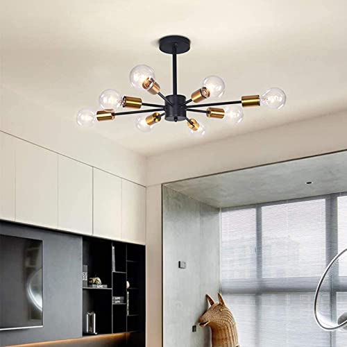 Suspension plafonnier industriel métal rétro cage de plafond 8 lumières E27 salon
