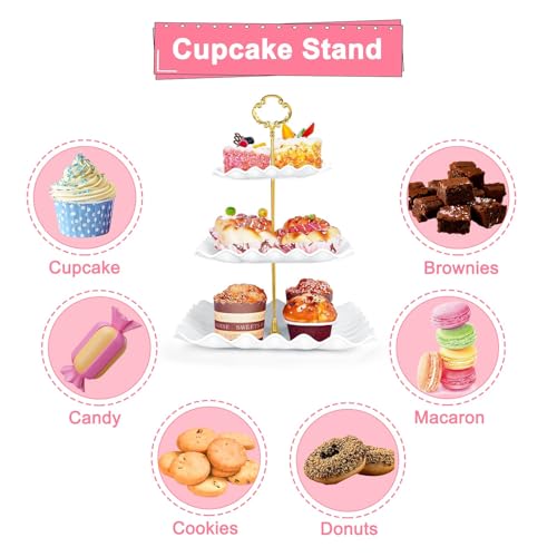 5 Pcs Dessert Table Display Set - 2 Pcs 3-Tier Dessert Display Stands & 3 Pcs Serving Tray - Dessert Trays for Tea Parties, - Image 6