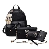 VESNIBA Women Girl Four Sets Backpack Handbag Shoulder Bags Four Pieces Tote Bag Crossbody (Black)