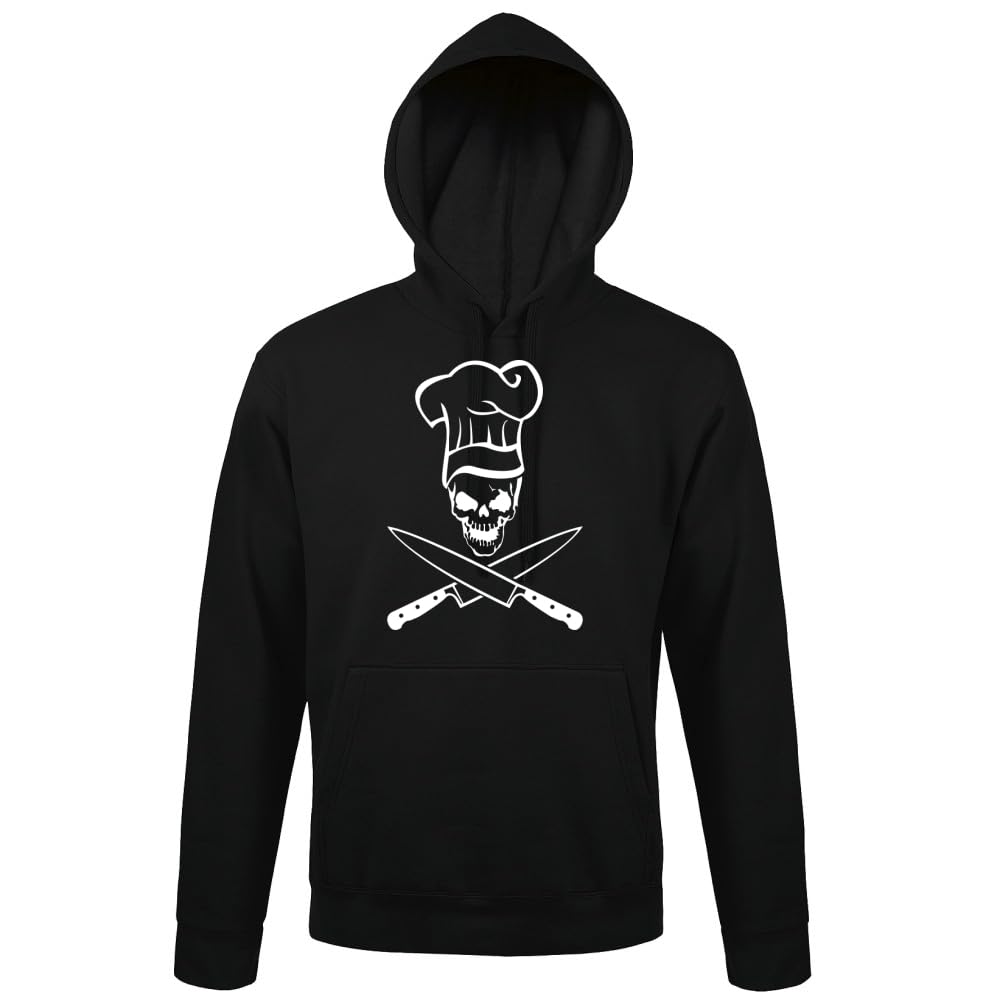 Czaszka z czapką kucharską i nożem, męska bluza z kapturem, czarny, XS