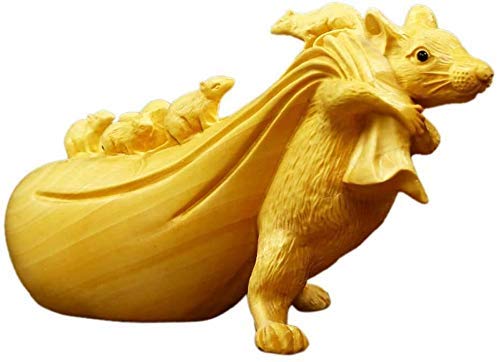 YNIYUJKL Feng Shui Boxwood Chinese Zodiac Mouse/Rat Sculpture Collectible Attracting Good Luck And Wealth Feng Shui Statue Home And Office Decor Gifts 0904