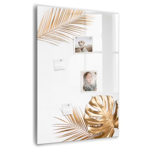Tableau en verre magnétique design feuilles dorées pour l'organisation familiale