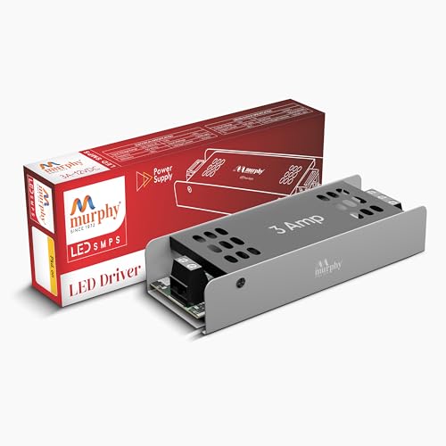Image of Murphy 3A 12V DC LED Driver (SMPS) | Constant Voltage Power Supply for Indoor LED Strip Lights | Aluminium Body | BIS Approved | Pack of 1 (1-Year Warranty)