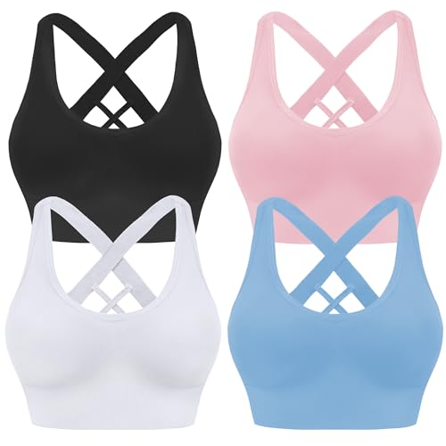 Image of High Support Sports Bras for Women,Criss Cross Strappy Back Seamless Padded | Removable Pads, A-DD Cup, Full Coverage, Seamless, Wireless, Scoop Neck, Cropped Bra, for Workout Yoga Gym Exercise Athletic