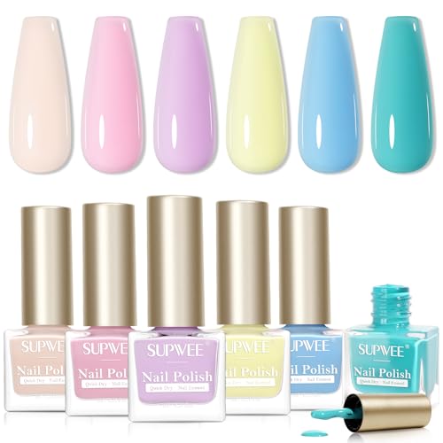 SUPWEE Quick Dry 6 Farben Nagellack Set, Frühling Sommer Pastell Nagellack Ohne UV Ölbasis Nail...