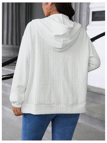 Women's Plus Size Textured Zip Up Jacket Long Sleeve Cable Knit Drawstring Hoodies with Pockets2