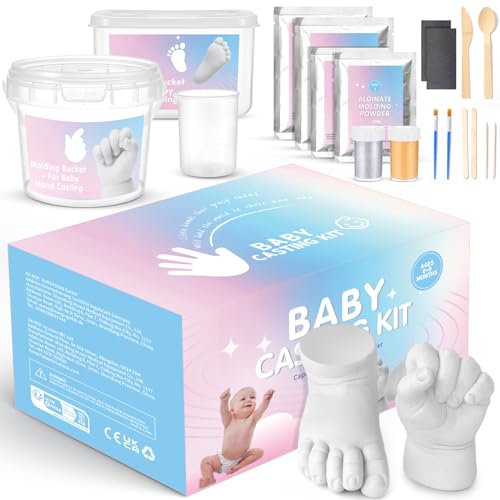 Kit de Moulage de Main, Taricor Kit Empreinte Bebe Moulage 3D, Non Toxique Empreinte Main Pied Bebe avec 2 Sachets d’Alginate et 2 Sachets de Poudre de Moulage, pour Cadeau de Souvenir