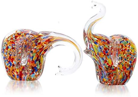 Crystalsuncatcher Glass Elephant Figurine Gift Animal Ornament Hand Blown Art Home Decor Multicolor,2PCS/set