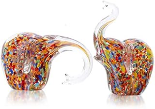 Crystalsuncatcher Glass Elephant Figurine Gift Animal Ornament Hand Blown Art Home Decor Multicolor,2PCS/set
