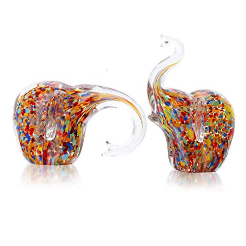 Crystalsuncatcher Glas-Elefantenfigur, Geschenk, Tier-Ornament, mundgeblasen Kunst, Heimdekoration, mehrfarbig, 2 Stück Cover