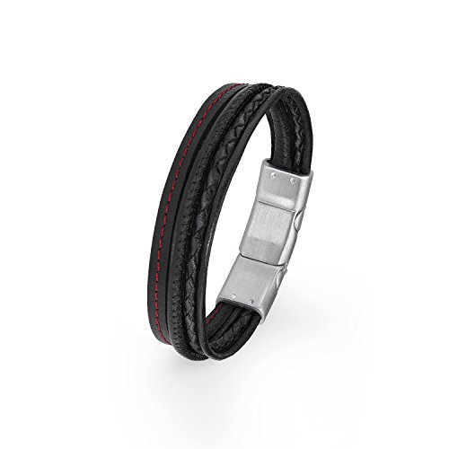 s.Oliver Herren-Armband 20+1,5 cm mehrreihig Edelstahl Leder 21.5 cm 2015057