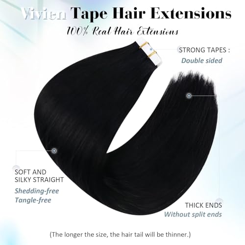 Vivien Tape in Extensions Real Human Hair Black 12 Inch Invisible Natural Hair Extensions Tape in Jet Black Short Soft 20pcs 30g #1 - Image 2