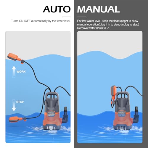 Image of Sump Pump with Float Switch Submersible Water Pump Automatic 1.2HP 5000GPH Portable Dirty Clean Water Transfer Pump for Pool Draining Hot Tub Basement