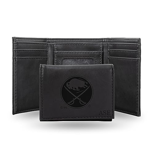 Rico Industries NHL Hockey Buffalo Sabres Black Personalized-Custom Laser Engraved Tri-fold Wallet - Slim Wallet