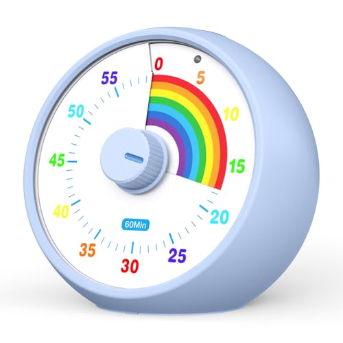 Visual Timer for Kids, 60-Minute Countdown Timer for Classroom Office Kitchen, Desk Timer Kids Time Management Tools with Silent Operation, Pomodoro Time Rainbow Pattern (Aquamarine)