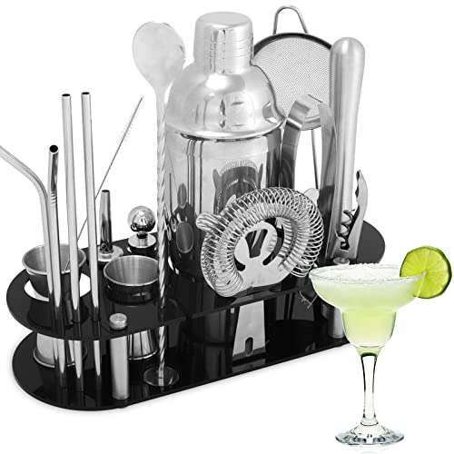 ele ELEOPTION Stainless Steel Cocktail Shaker Set 23 Pieces Bartender Kit with Acrylic Stand Professional Bar Tools for Drink Mixing, Home, Bar, Party