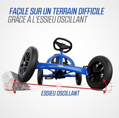 Berg Toys Buddy Blue Pedal Go Kart for Kids– Adjustable Ride On Toy for Ages 4-8 – Go Karts with BFR System and Adults Outdoor Pedal Car for Kids